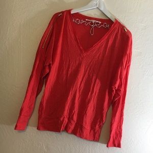 RACHEL Rachel Roy Red Zippered Shoulder Top